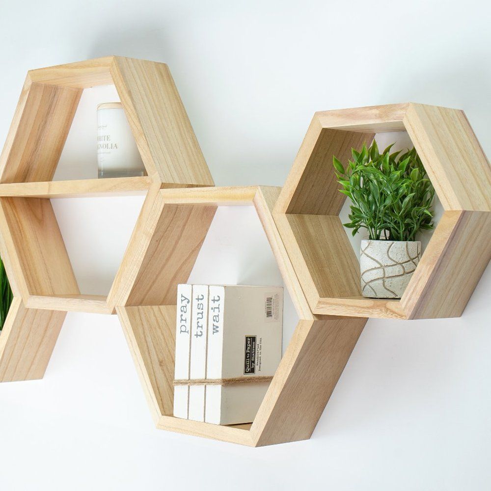 Floating Shelves - Natural Hexagon Shelves Set of 4 - wall decor - Picture 3 of 10